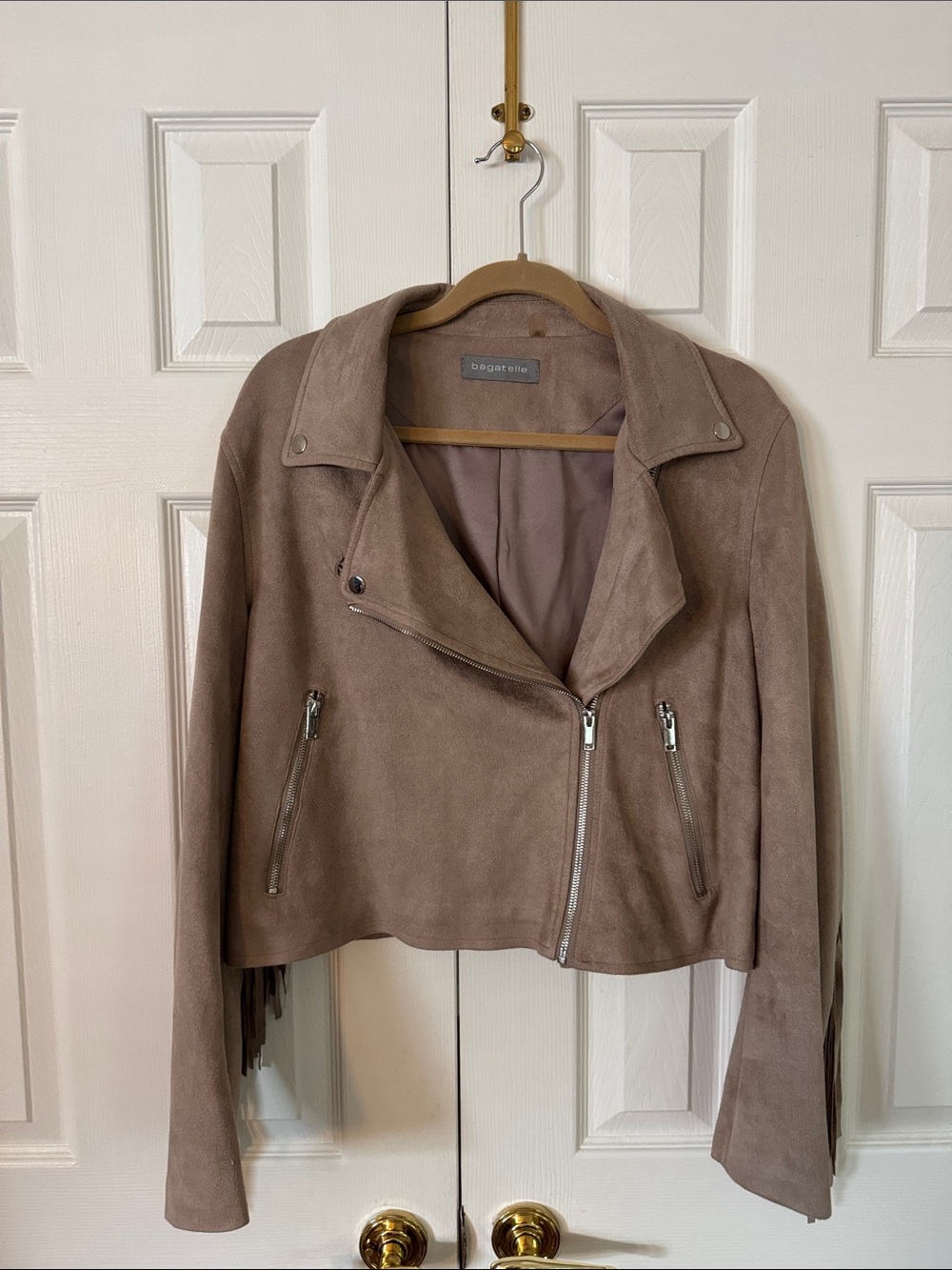 Bagatelle Taupe Fringe Moto Jacket